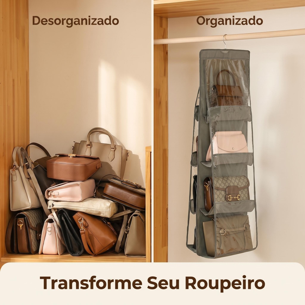 Organizador de Bolsas Pendente 8 Compartimentos para Closet