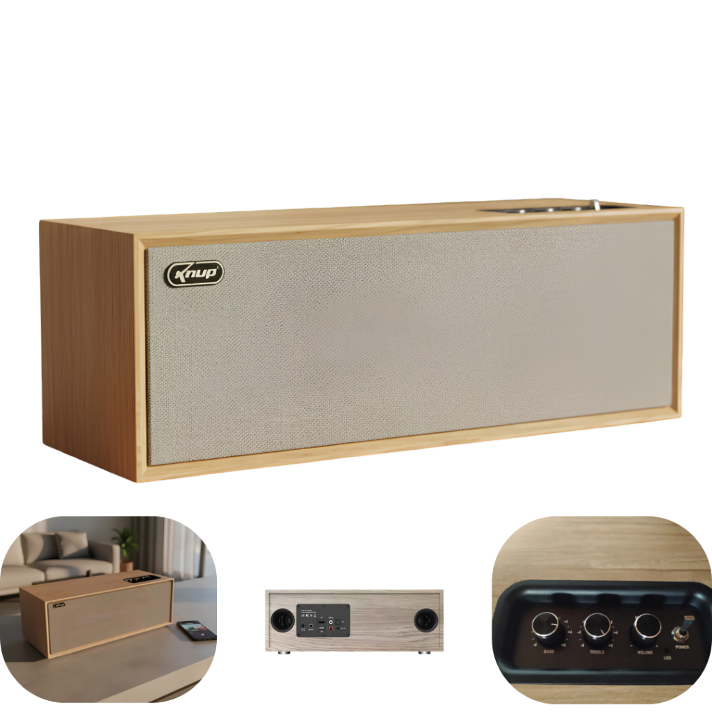 Soundbar de Madeira Caixa de Som para Smart TV Knup 100W RMS Bluetooth 5.3 Home Theater Multimídia