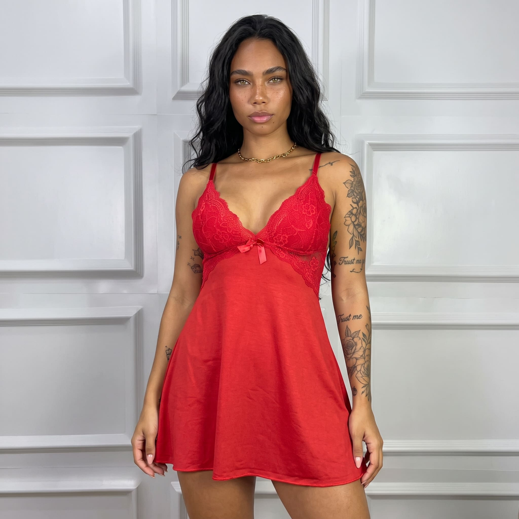 Camisola Com Calcinha Fio Dental Regulável Costas Abertas Renda Sensual Luxo Lingerie