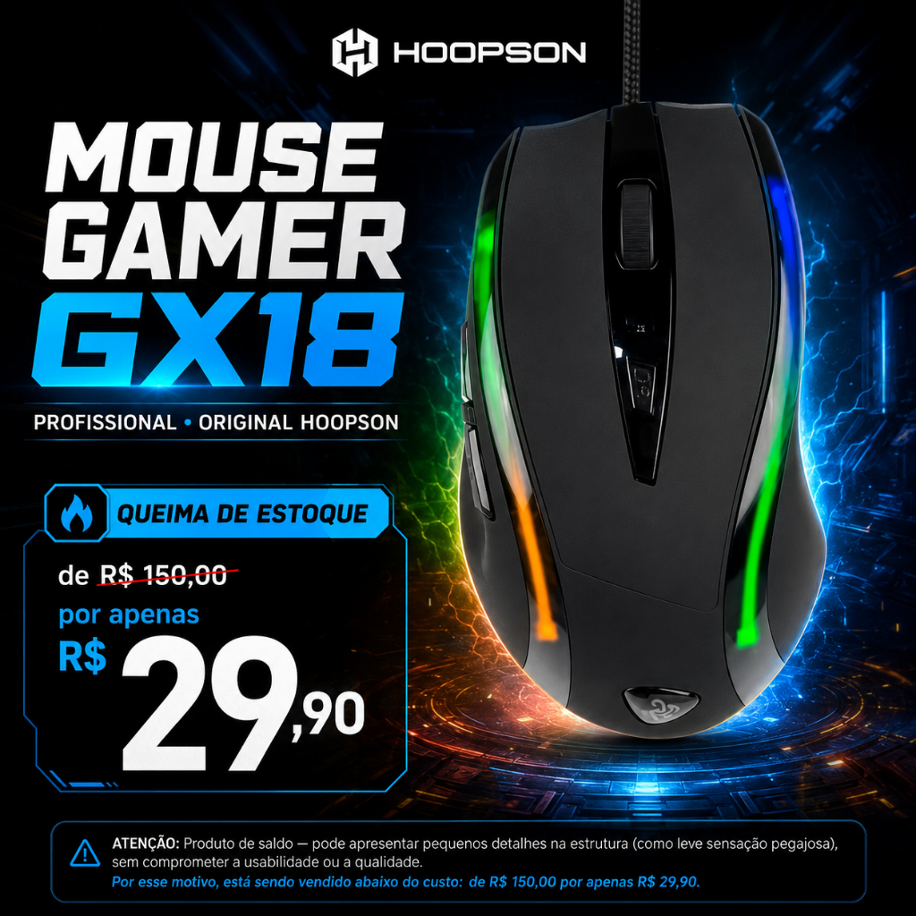 Mouse Gamer Profissional RGB com Fio — Alta Precisão Design Ergonômico e PREÇO DE SALDO