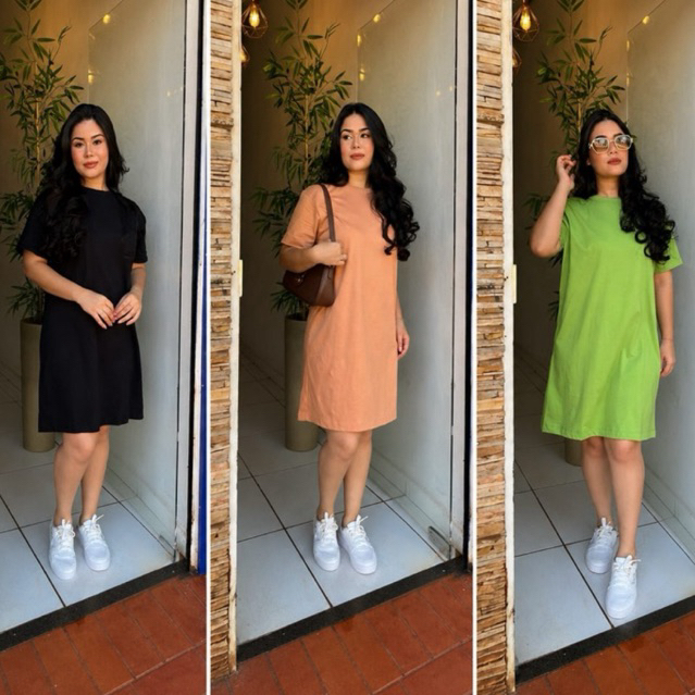 Vestido Feminino Algodão Básico Soltinho Casual Confortável Manga Curta Moda Evangélica Dia a Dia Midi Curto Oversized