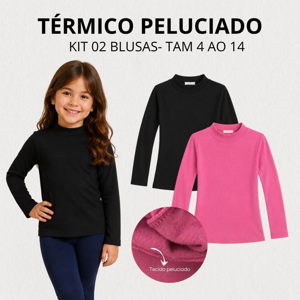 Kit 2 Peças Blusa Infantil Menina Peluciada Femininas Manga Longa  Qualidade Premium Confortável Básica Quentinha