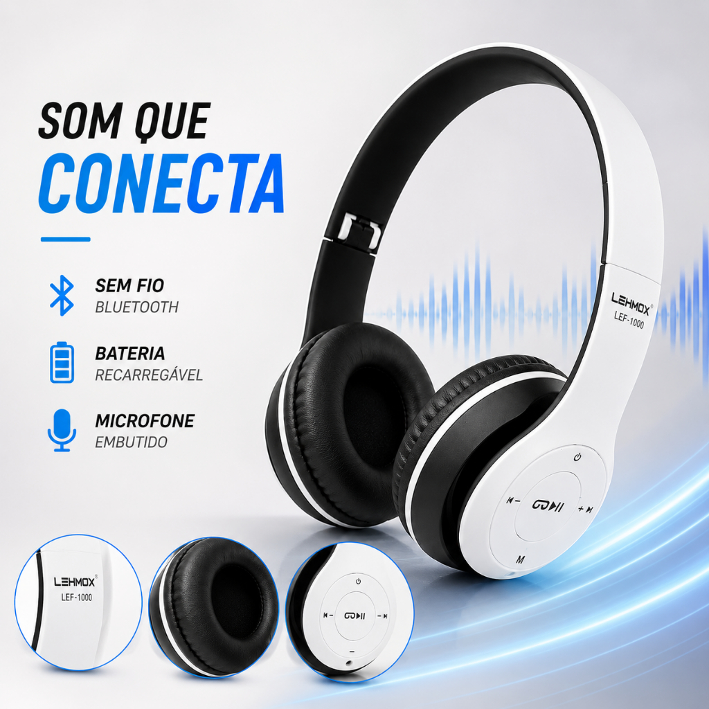 Headset Bluetooth Sem Fio X-Cell Confortável para Música Chamadas e Jogos