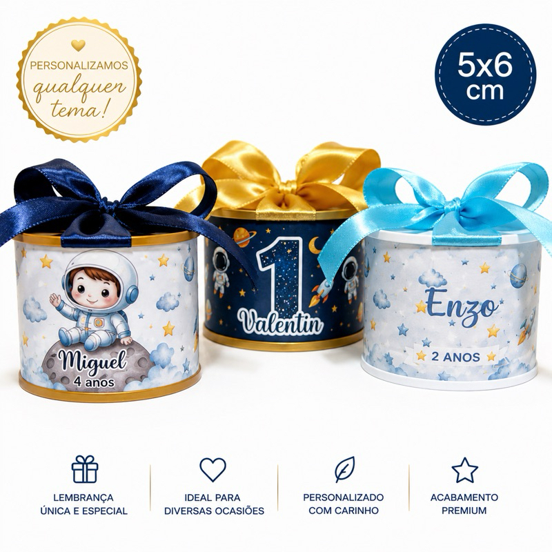 Kit tubolatas personalizadas 5x6 Astronauta | Lembrancinha maternidade | batizado | aniversário | chá de bb | Festa