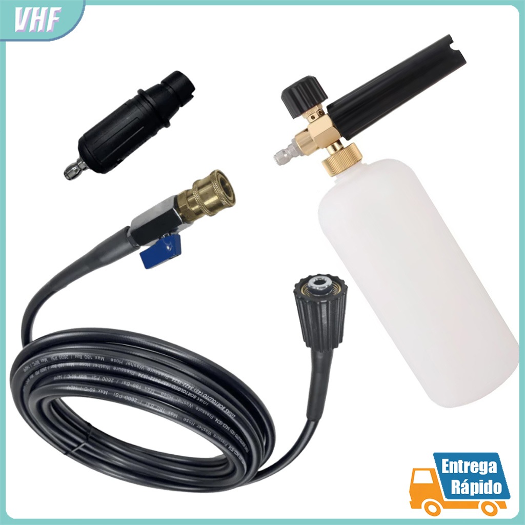 Kit Mangueira Nylon Registro Engate Rápido com Snow Foam Lavadora Electrolux/ Vonder/Wap/Lavor/Tekna/Karcher