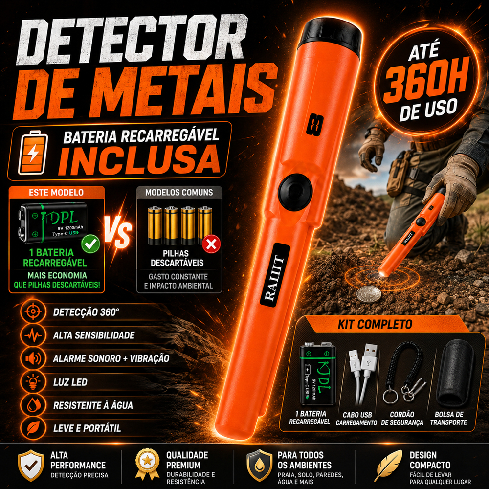Detector De Metal Portatil Profissional Prova De Agua Pointer Ouro Prata Com Bateria