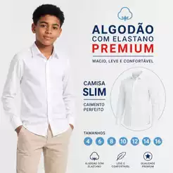Camisa Social Infantil e Juvenil Manga Longa Luxo Algodão
