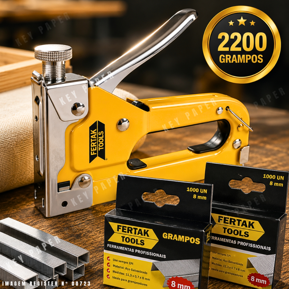 Grampeador Tapeceiro 4-14mm Fertak + 2200 Grampos Ferramentas Profissional