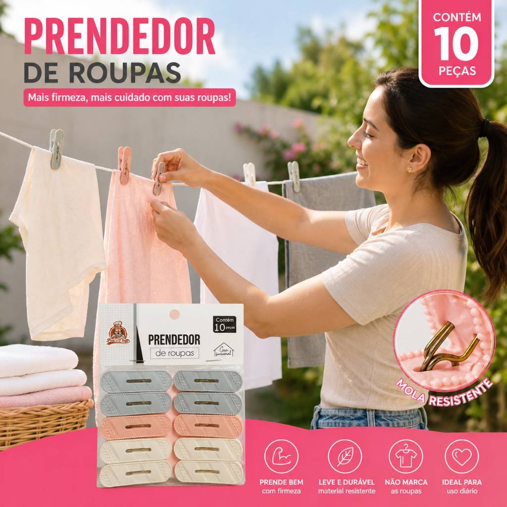 Kit 10 Prendedores de Roupa Pregador PResilha Varal Não Marca Alta Durabilidade