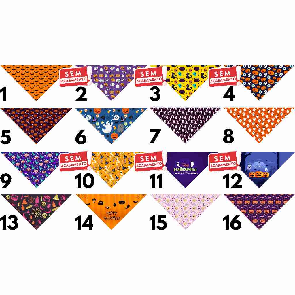 60 Bandanas Tamanhos P M G, 20 P 25 M 15 G Sem Acabamento Halloween Estampas Variadas Pet Shop
