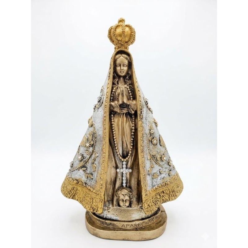 Nossa Senhora Aparecida Verde  Menta em Gesso Artesanal Pintada à Mão para Decoração Religiosa Católica