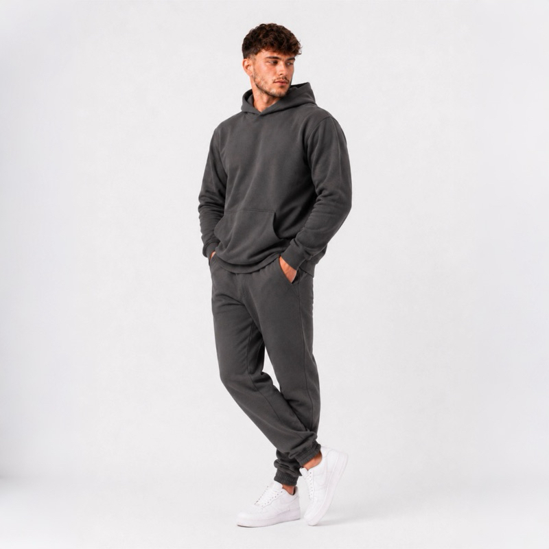 Kit Conjunto Moletom Canguru Com Capuz Bolso Calça Flanelada Confortável Estiloso Inverno Frio