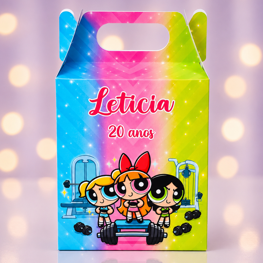Caixa Milk Maletinha Tema As Meninas Super poderosas Academia | Lembrancinha Personalizada Festa Aniversário