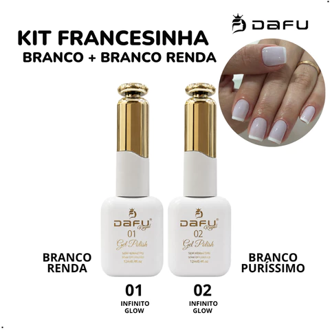 Kit Francesinha Esmalte em Gel Dafu Sem TPO/HEMA Branco Renda + Puríssimo Nails Unhas Designer