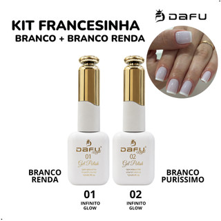 Kit Francesinha Esmalte em Gel Dafu Sem TPO/HEMA Branco Renda + Puríssimo Nails Unhas Designer