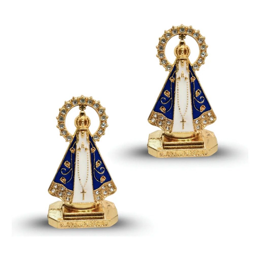 Kit 2 Nossa Senhora Aparecida Carro Metal Miniatura Devoção