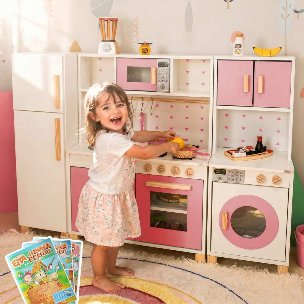 Cozinha Infantil com Geladeira e Máquina de Lavar Kit Livro Educativo