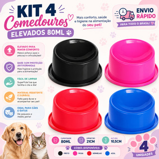 Kit 4 Comedouro Elevado Gato Ergonômico Pequeno 80ml Comedouro Gato Pet Shop
