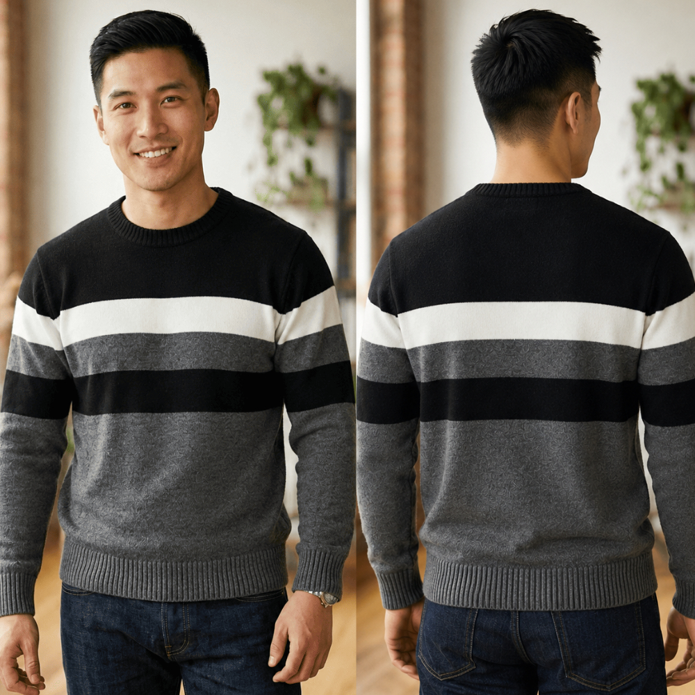 Blusa Sueter Masculina Tricot Premium Listrada Gola Redonda Moda Inverno 2026