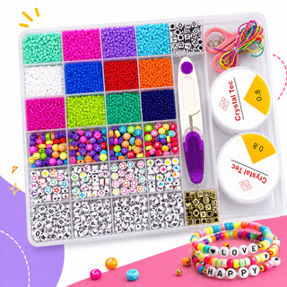 Kit Miçangas para Fazer Pulseira Infantil Colorida Bijuteria Colar Phone Strap 1800 pçs