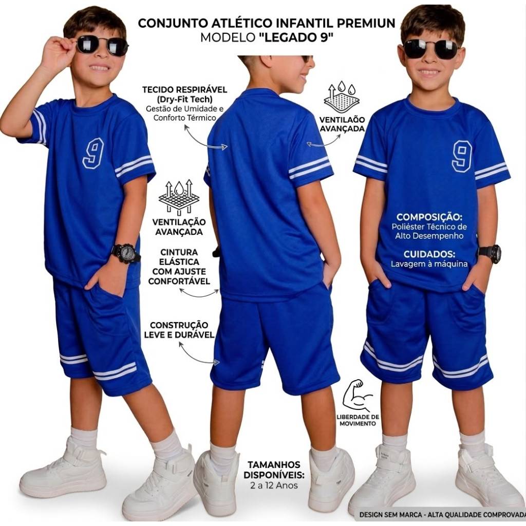 Conjunto Infantil Estiloso Menino Juvenil Verão 2026 Camisa e Bermuda 2 a 12 anos Top de Linha