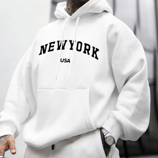 Blusa de frio Moletom Feminino masculino Casaco de Inverno Casaco de frio Moletom Branco Blusão NYC Bolso Capuz liso