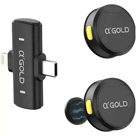 Microfone De Lapela Sem Fio Duplo Tipo C E Lightning A'Gold MCF-380 Magnético Botão Redução De Ruído Gravador Para Celul