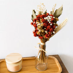 Arranjo flores Sempre Viva Desidratadas em Garrafa coquinho 200ml para decoração mesa, festa, eventos, lembrancinha!