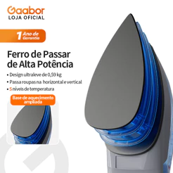 Gaabor Ferro Passar Vapor Azul 1200W 590g Leve 5 Temp Placa Grande Casa HM-M02A