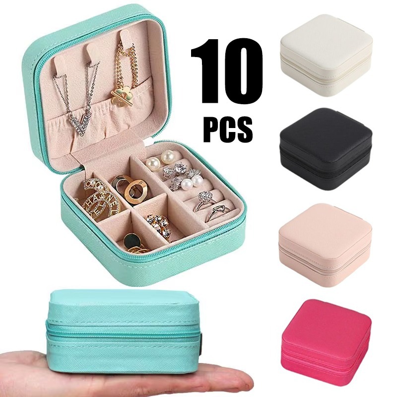 Kit 5/10 pcs Porta Jóias Portátil de Bolsa com Divisões caixa de armazenamento para Brincos Colares