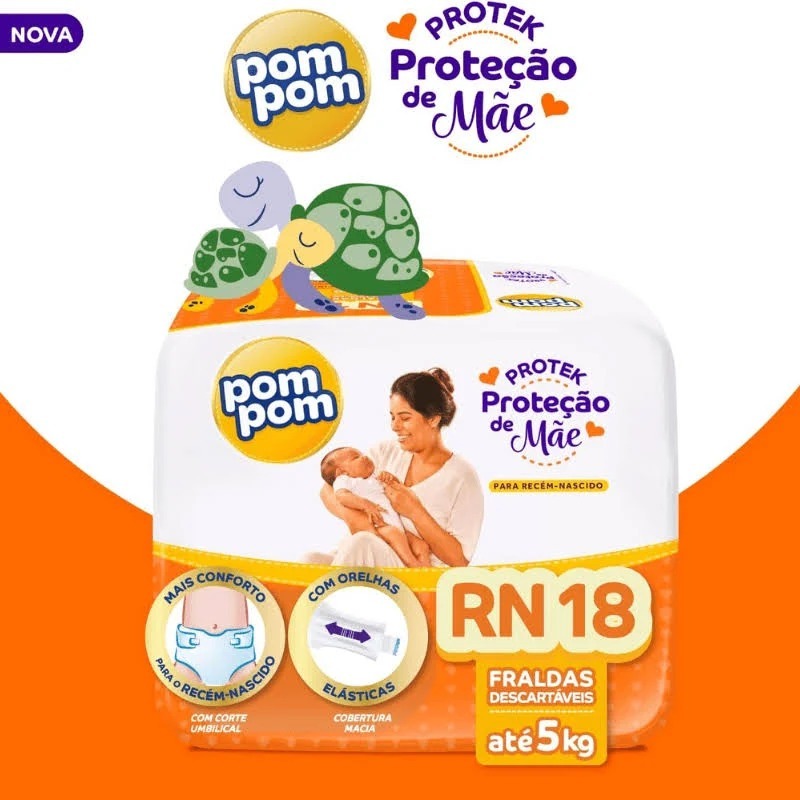 Fralda Pom Pom Protek Proteção de Mãe Até 12h RN P M G XG XXG Original