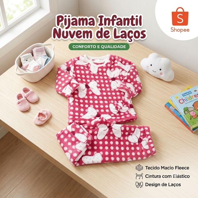 Pijama Infantil Menina e Menino Fleece Mantinha.