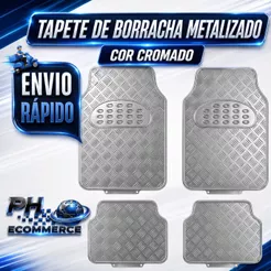 Jogo Tapete Automotivo Borracha Metalizado Cromado Universal Jogo 4 Peças Antiderrapante Resistente Carro Universal