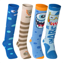 Kit 4 Pares Meia Infantil Cano Alto Órtese Patins Estampa Divertida Tendência Engraçada Desenho