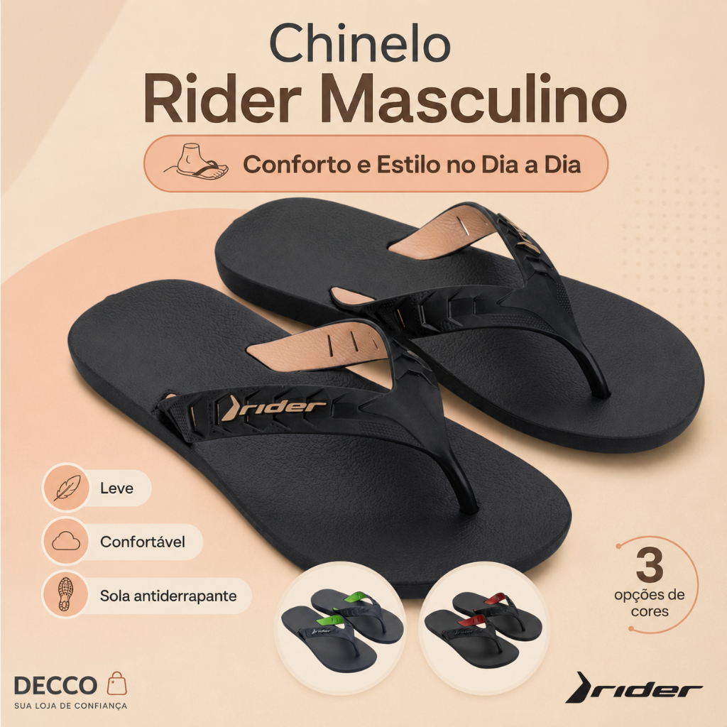 Chinelo Casual Rider Masculino Macio Antiderrapante Com Correia Street Duo