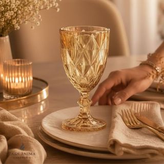 Jogo 6 Taças Diamante Âmbar Metalizado Premium Kit Luxo 340ml Taças de Vidro Ambar Kit Elegante Copo De Vidro