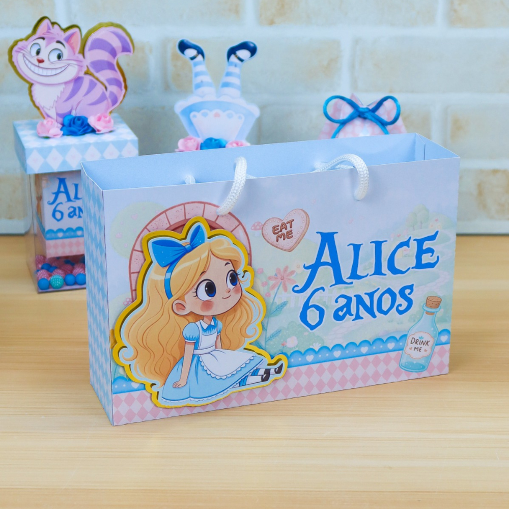 Sacolinhas Personalizadas Alice no País das Maravilhas Lembrancinha de Aniversário