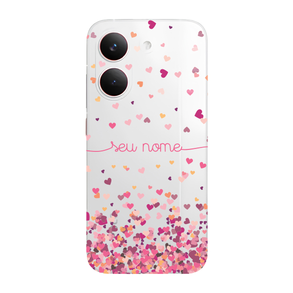 Capinha para Xiaomi Poco X8 Pro Anti Impacto Personalizada - Chuva de corações rosa com nome