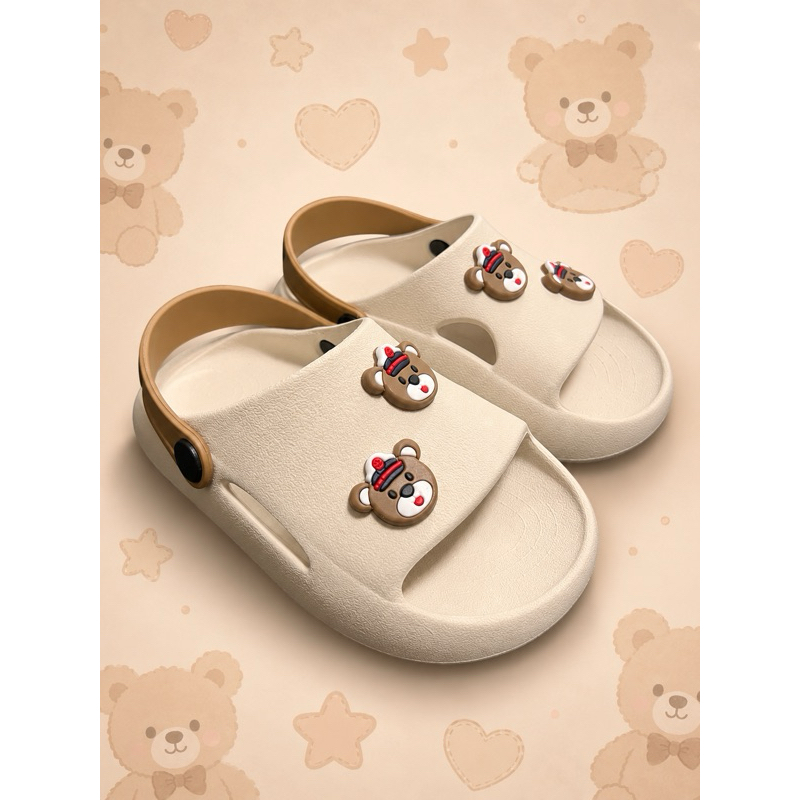 Papete Infantil Ursinho Bege com Alça Ajustável – Chinelo Nuvem Bebê Menino Antiderrapante Confortável