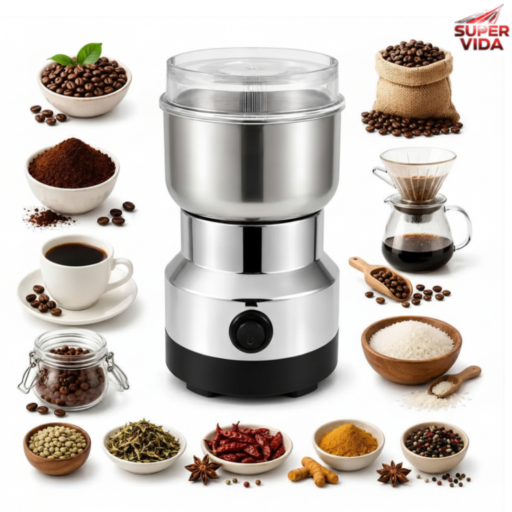 Imagem Moedor Multifuncional de Café Elétrico 127V/220V 8 Lâminas 240W 41000RPM Aço Inox para Café Especiarias