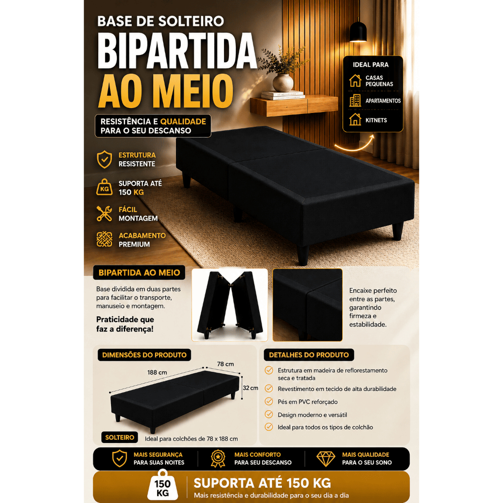 Base Cama Box Dobravel 188x78 Diversas Cores Estrutura Reforçado Mega Oferta