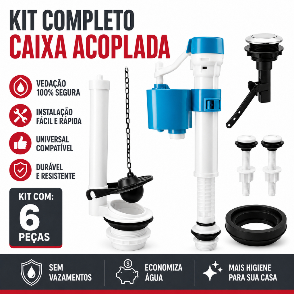 Kit Reparo Para Caixa Acoplada Completo Universal Acionamento Superior CASA PREM