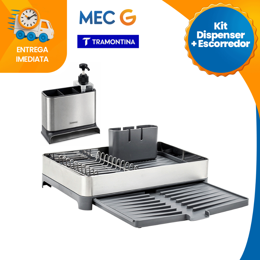 Escorredor de Louça Retrátil em Inox Tramontina Com Secador Porta Talheres