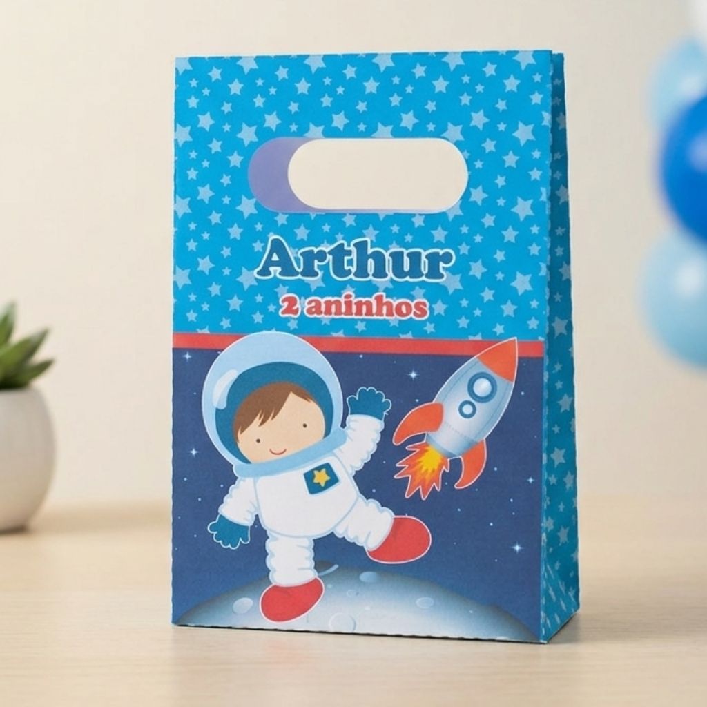 10 Sacolinhas Personalizadas Tema Astronauta Lembrancinha Festa Infantil Pegue e Monte
