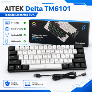 Teclado Mecânico AITEK Delta TM6101 60% RGB Switch Vermelho USB Com Fio ABNT2 61 Teclas