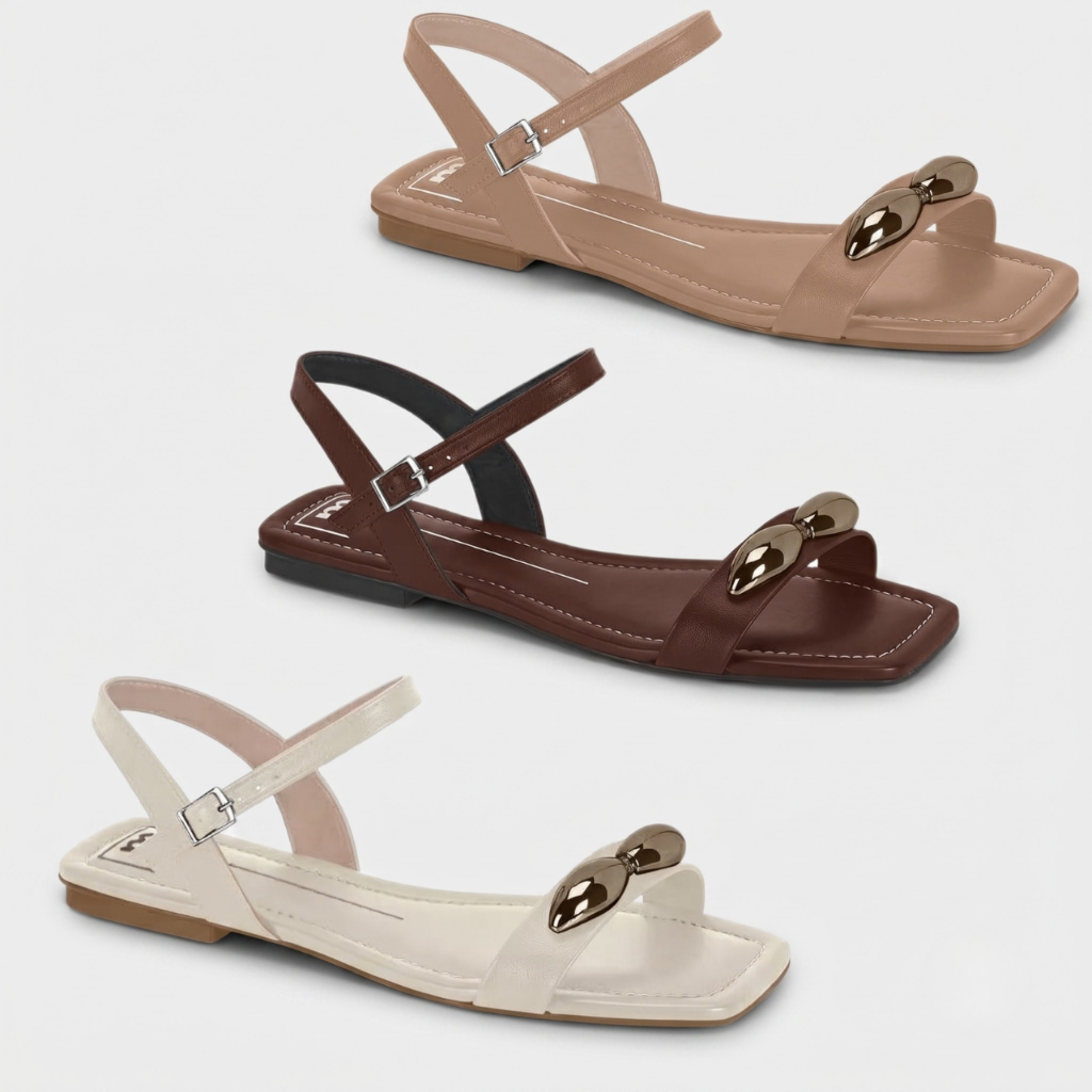 Sandália Rasteira Feminina Moleca Detalhe Dourada Casual
