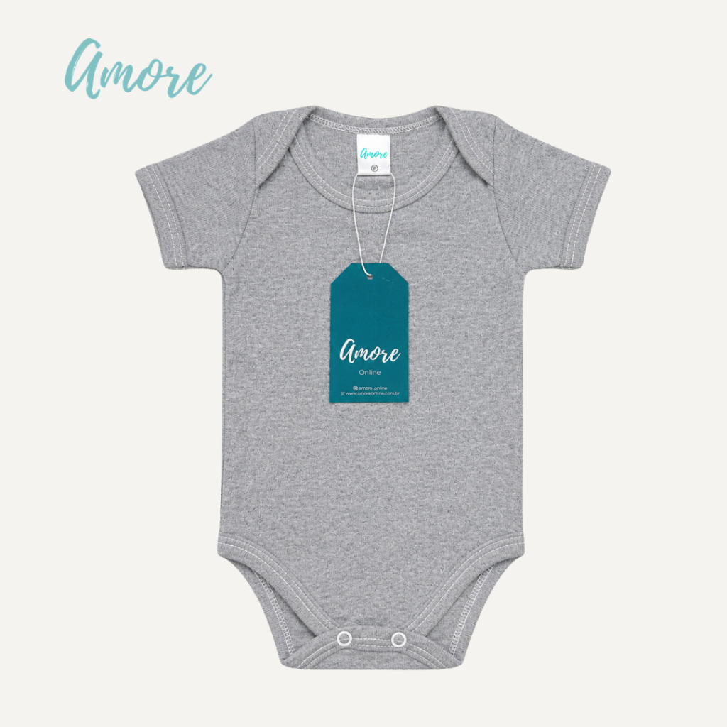 Roupa para Bebê Body Manga Curta Amore Cinza 100% Algodão