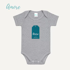 Roupa para Bebê Body Manga Curta Amore Cinza 100% Algodão