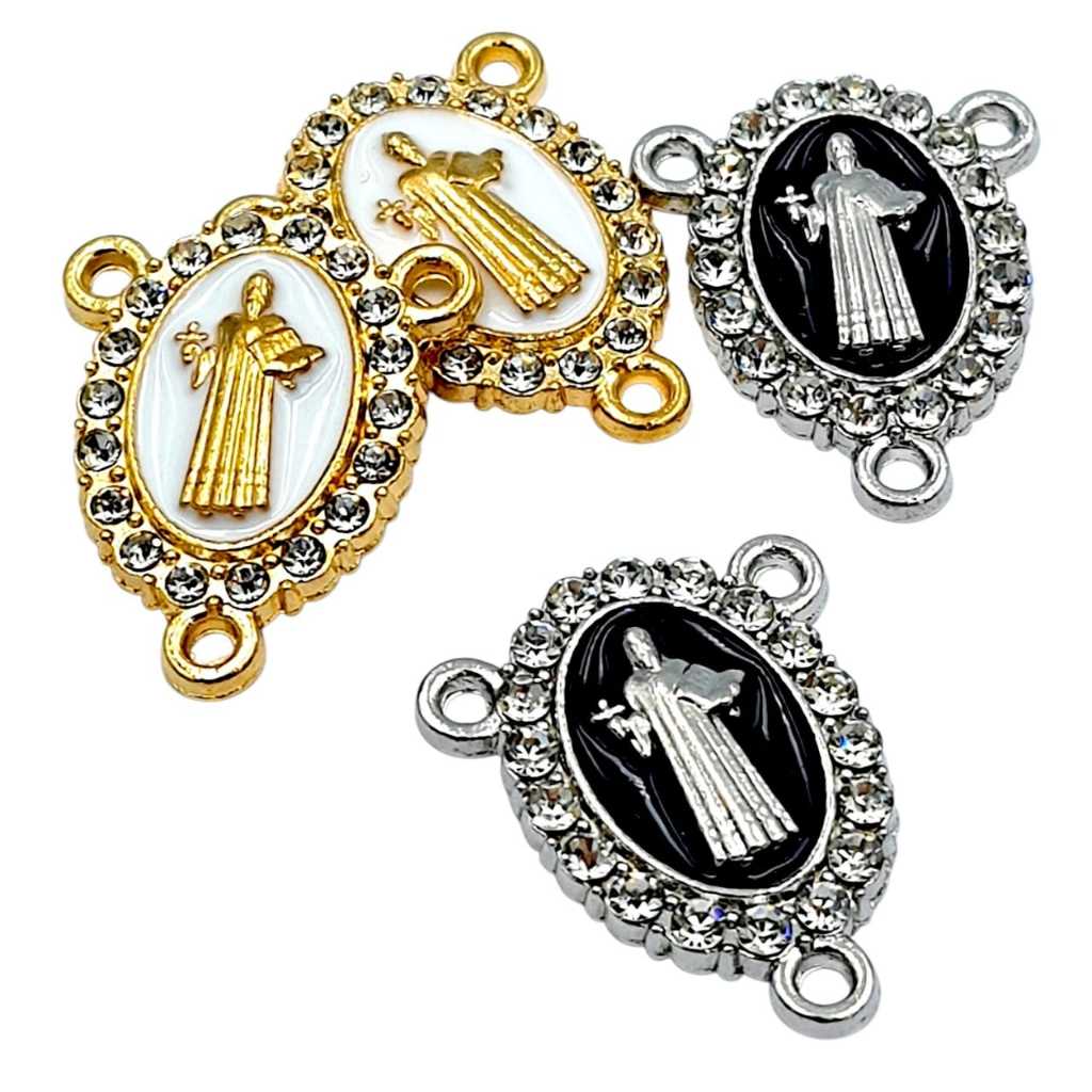 Pingente Entremeio São Bento Resinado Oval Com Strass Para Terços 10 pçs