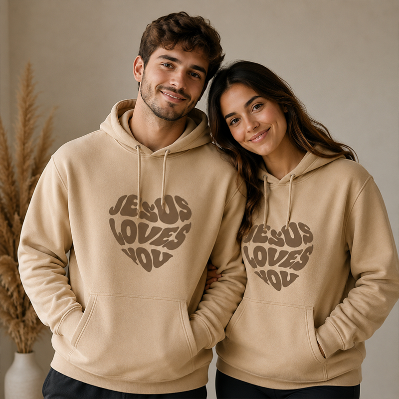 Kit 2 Moletom Jesus Love You Com Capuz Estampado Casal Lançamento Estiloso Envio Imediato